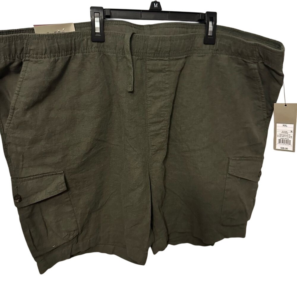 NWT Goodfellow & Co Everyday Linen Blend Cargo Shorts Olive Green Size XXL
